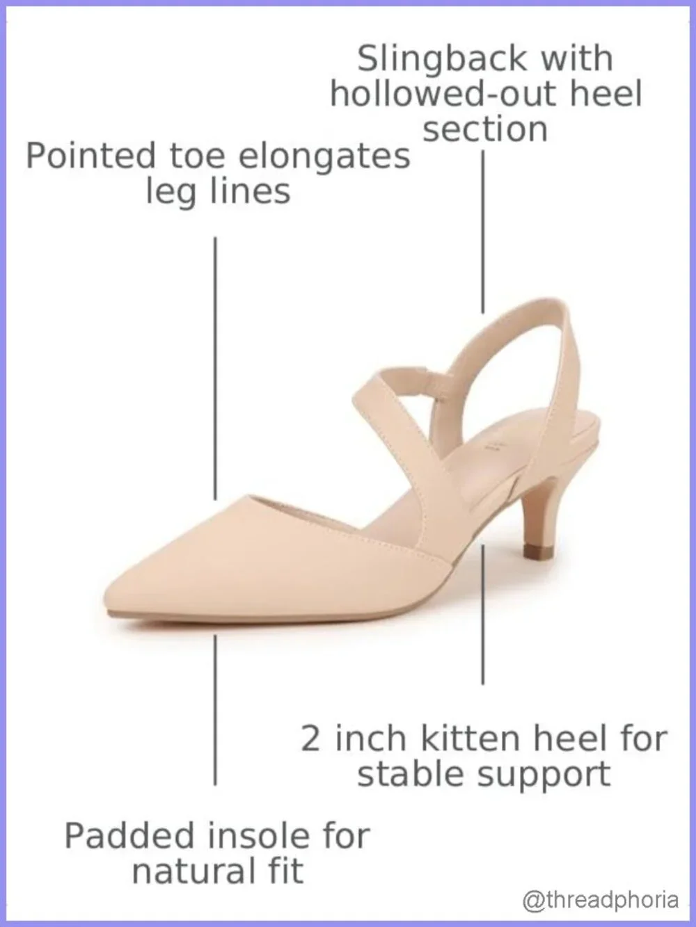 Women's Slingback Kitten Heel Pumps - Faux Leather, 2 Inch Heels, Pointed Toe